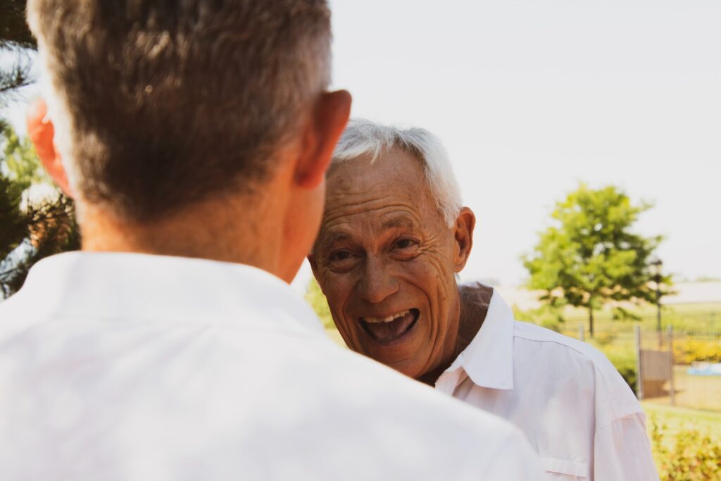 A resident joking with a loved one