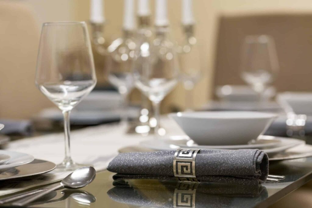 A laid table in the dining room at Upper Mead Care Home