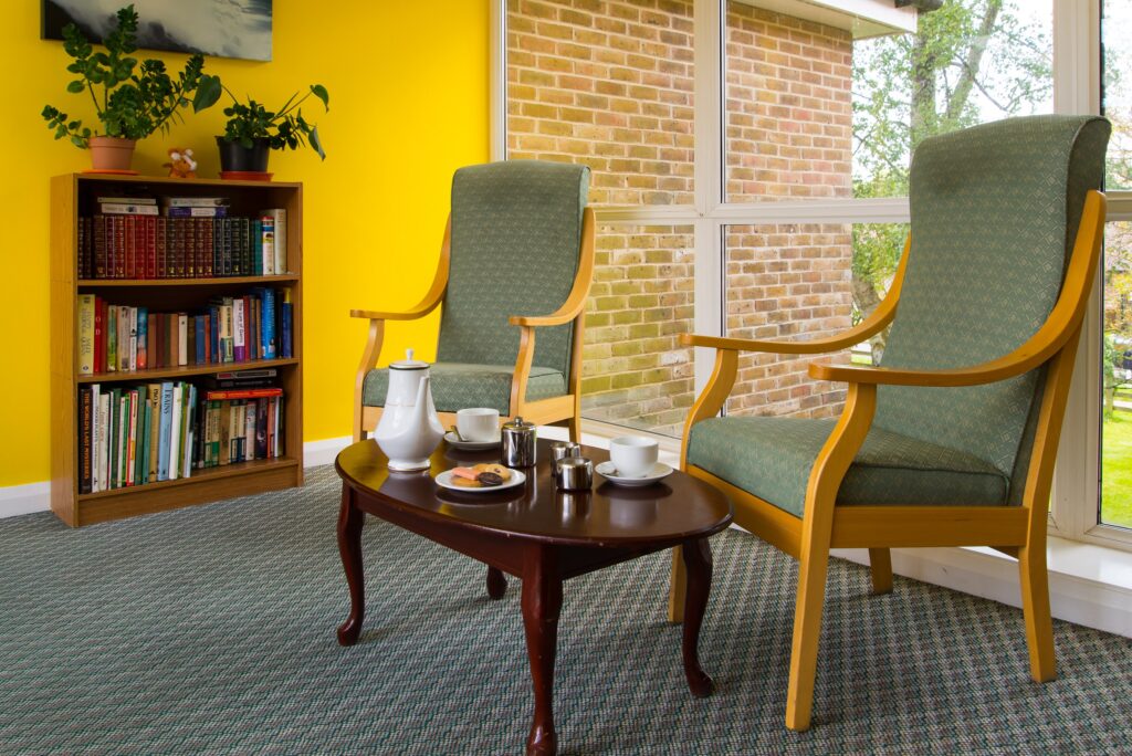 chairs and coffee table in book corner