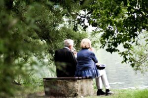 elderly couple sat together