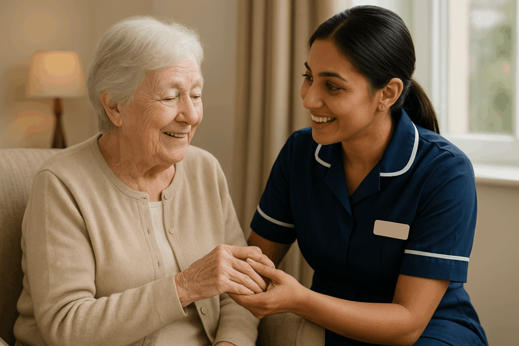 Elderly care home resident & care nurse